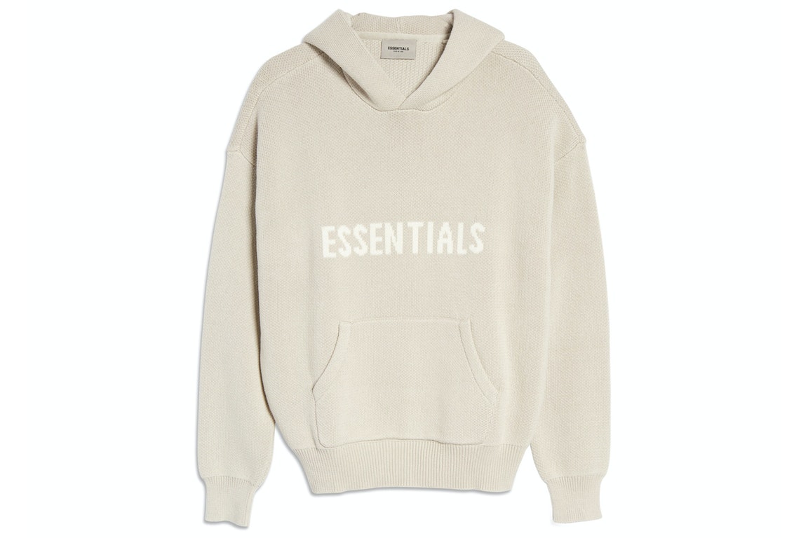 Pre-owned Fear Of God Essentials Knit Pullover Hoodie (ss21) Stone/oat