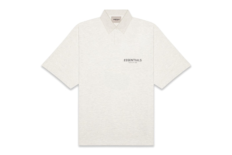 Pre-owned Fear Of God Men's Essentials Short Sleeve Boxy Polo/light Heatherheather/light Heather In Oatmeal/oa