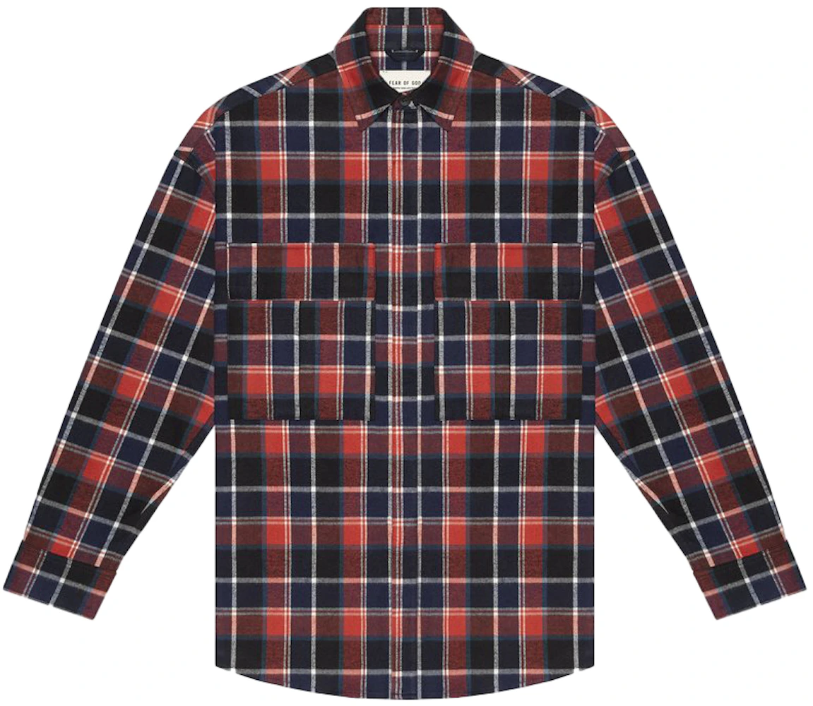 FEAR OF GOD Long Sleeve Plaid Button Up Red/Navy Plaid Men's - SIXTH ...