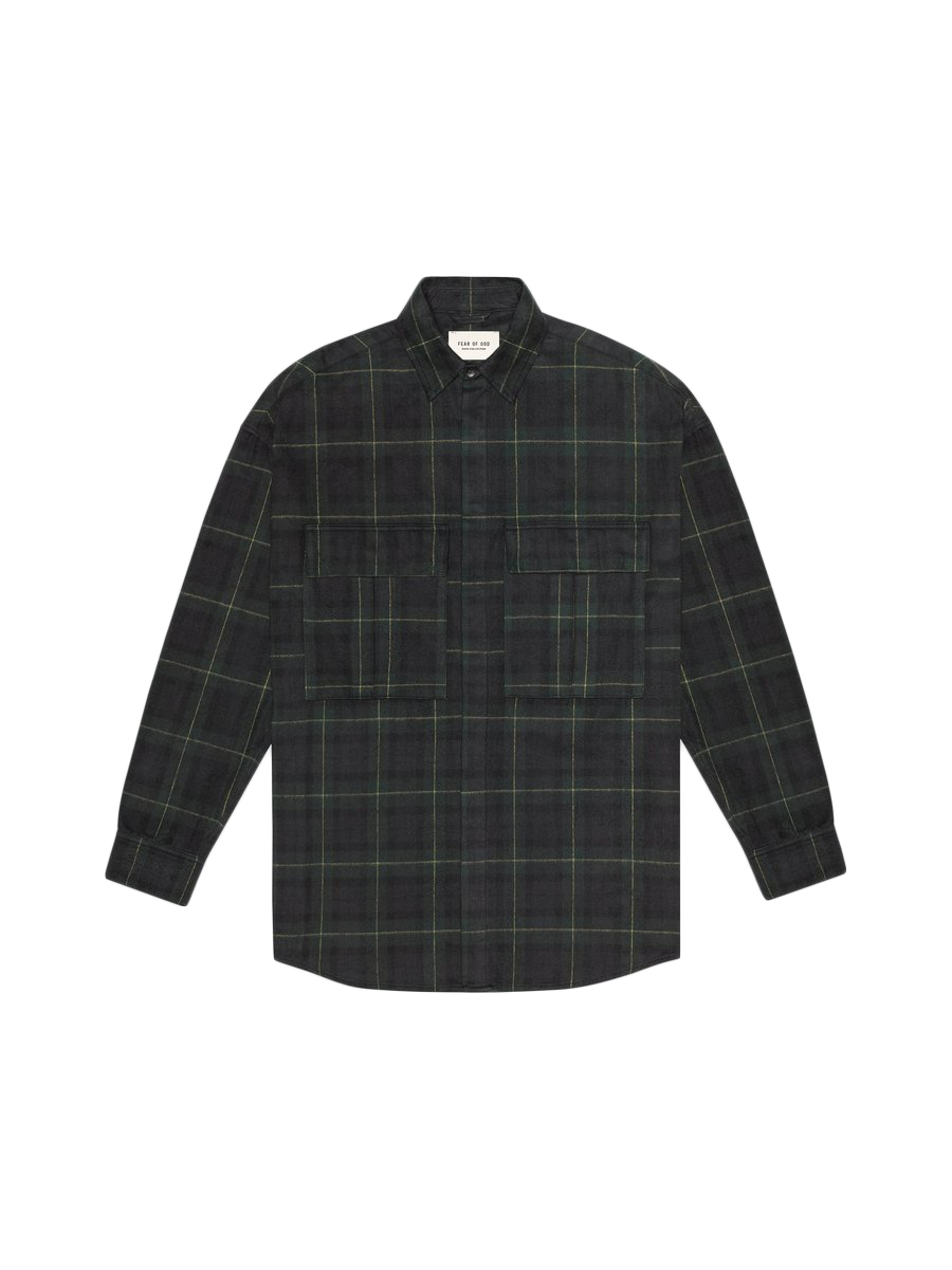 FEAR OF GOD Long Sleeve Plaid Button Up Shirt Green - Sixth Collection - US