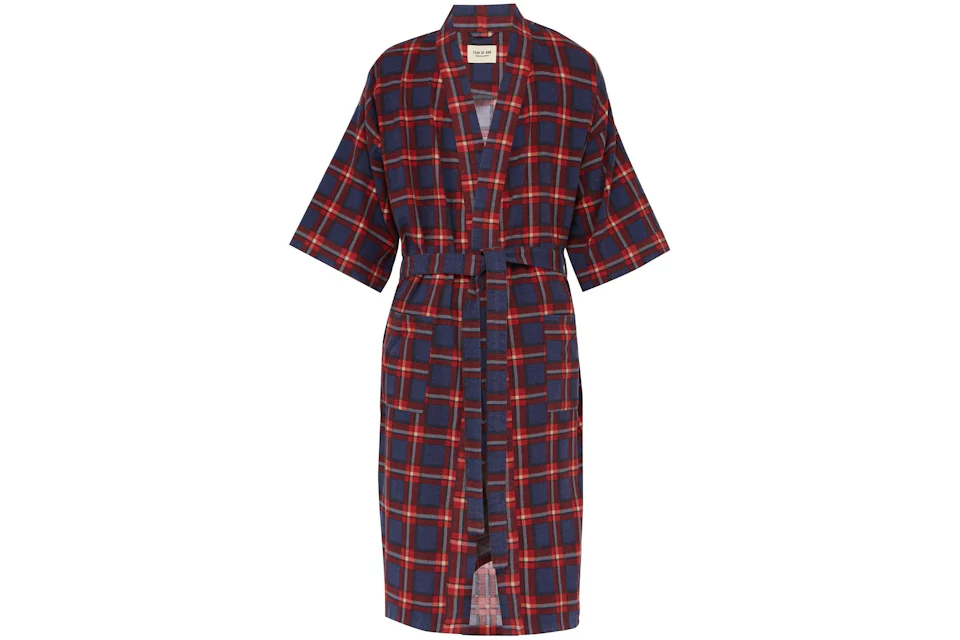 FEAR OF GOD Plaid Flannel Wrap Coat Red/Navy/Multicolor