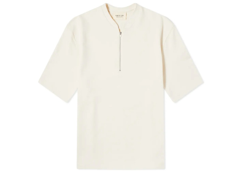 Fear of God Short Sleeve Half Zip T-Shirt Cream Black Men's - US