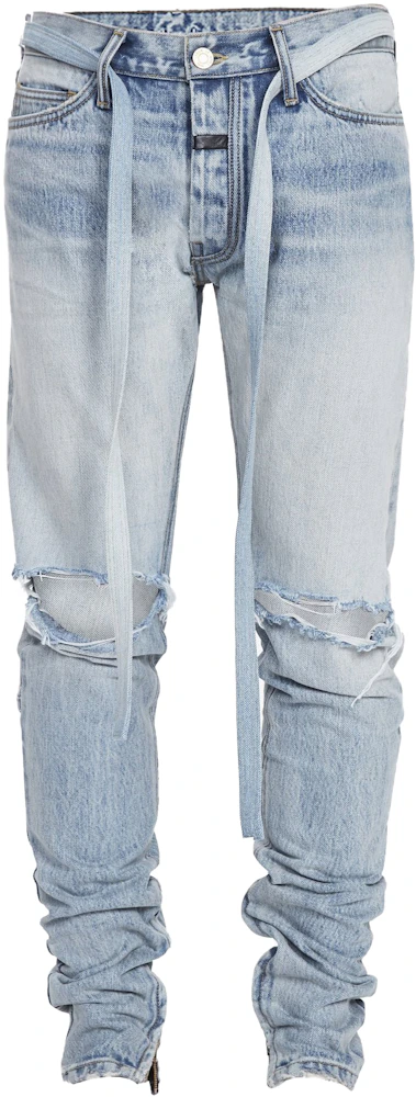 FEAR OF GOD Skinny Fit Distressed with Ankle Zippers Jeans Indigo - SIXTH COLLECTION Men's US