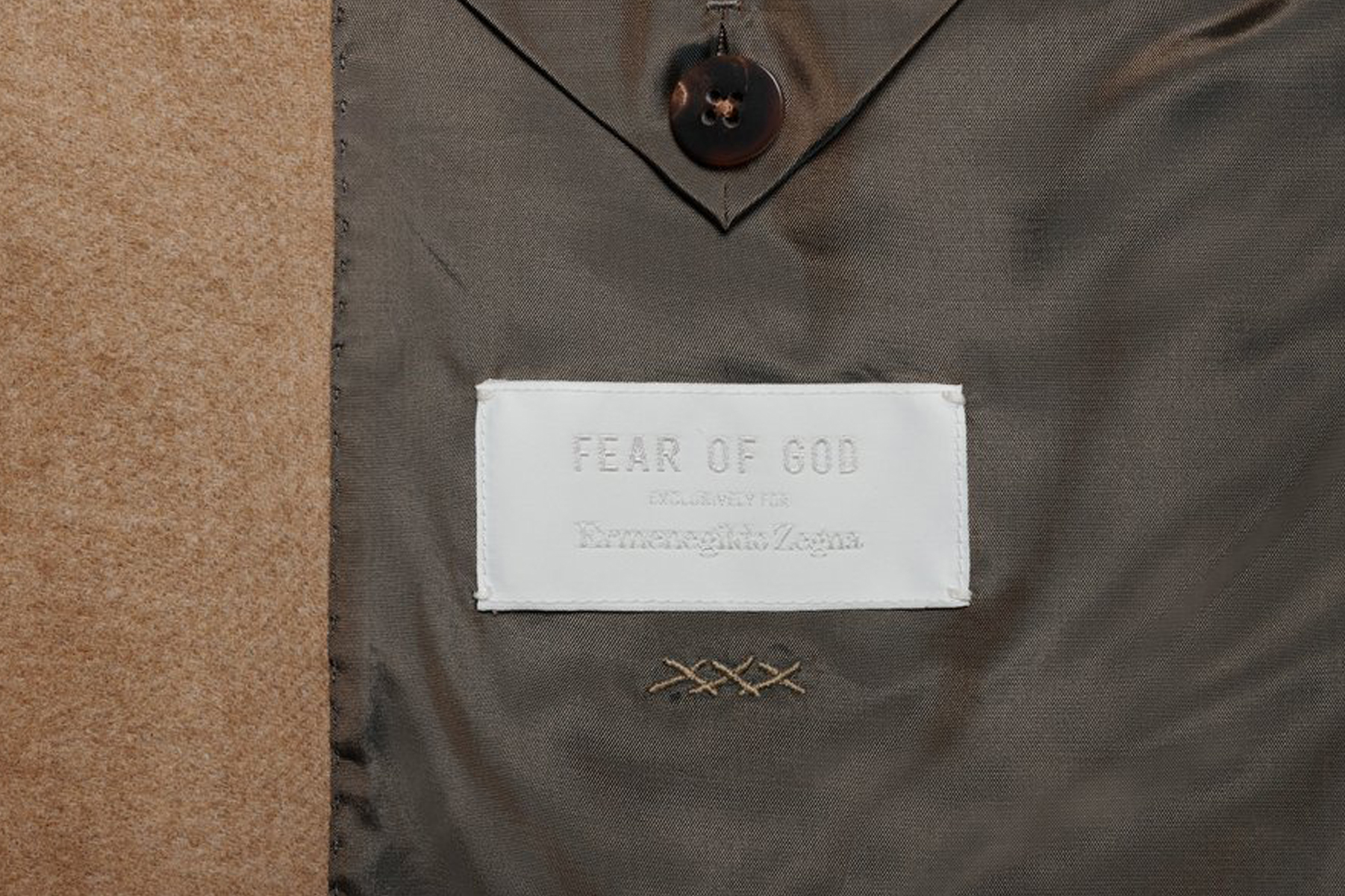 FEAR OF GOD x Ermenegildo Zegna Wool Double Breasted Coat Beige 