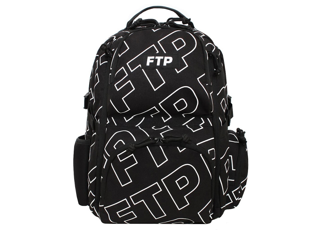 Pre-owned Ftp All Over Outline Logo Backpack Black