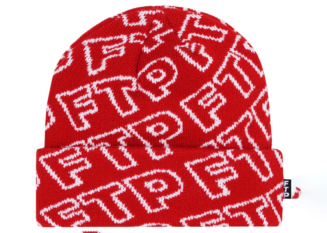 Pre-owned Ftp All Over Outline Logo Beanie Red