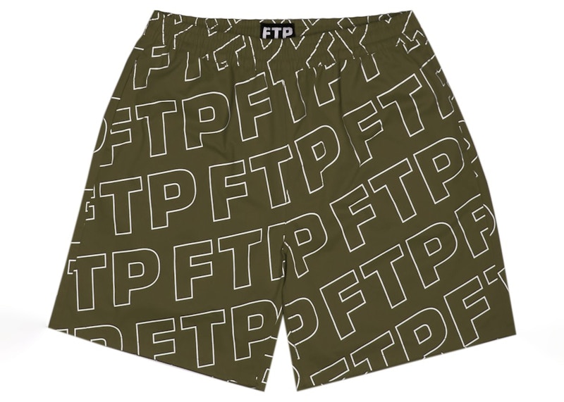 Pre-owned Ftp Men's All Over Outline Logo Short In Olive