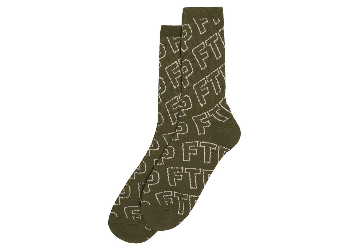 FTP All Over Outline Logo Socks Olive Men's - FW21 - US