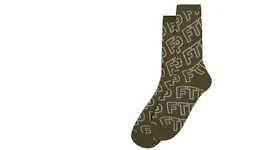 FTP All Over Outline Logo Socks Olive