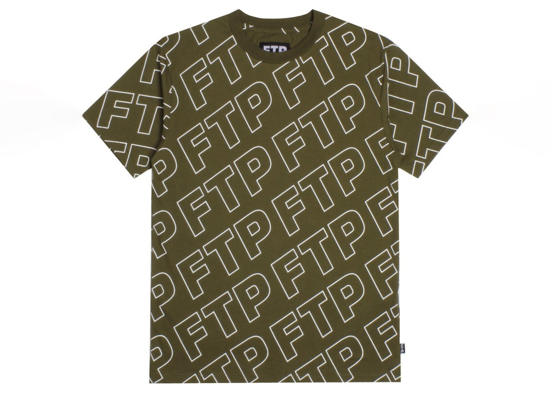 Pre-owned Ftp All Over Outline Logo Tee Olive