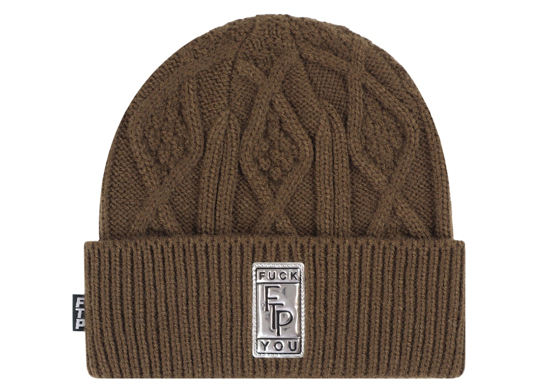 Pre-owned Ftp Big Body Cable Knit Beanie Brown