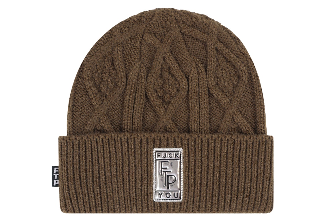 Pre-owned Ftp Big Body Cable Knit Beanie Brown