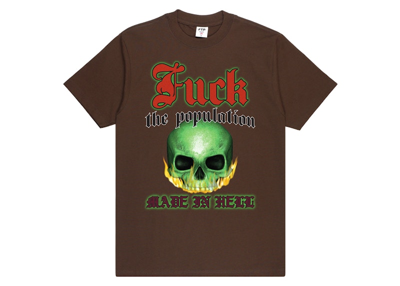 Pre-owned Ftp Men's Flaming Skull Tee Shirt In Brown