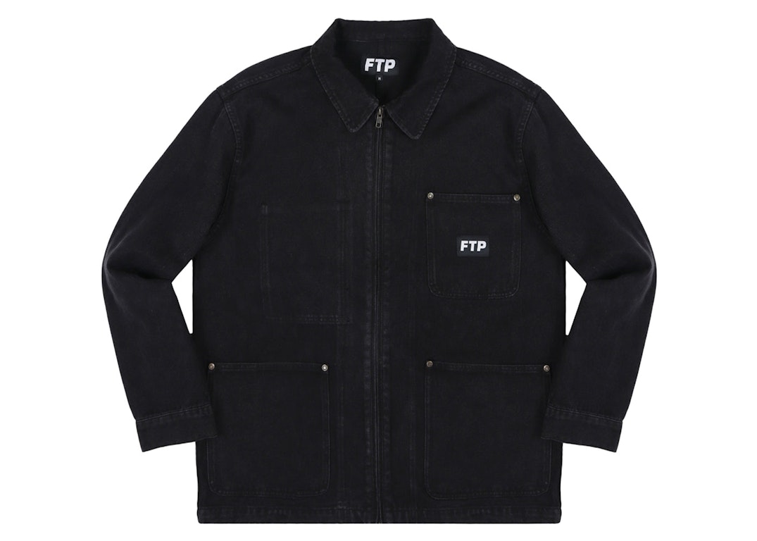 Pre-owned Ftp Frayed Denim Logo Chore Jacket Black