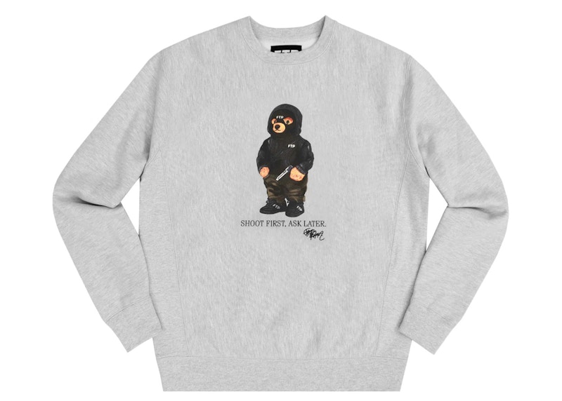 FTP Hooded Bear Crewneck Heather Grey Men's - SS23 - US