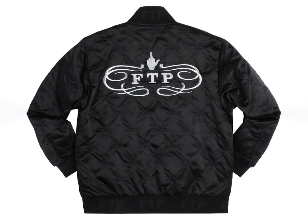 Pre-owned Ftp Quilted Satin Bomber Jacket Black