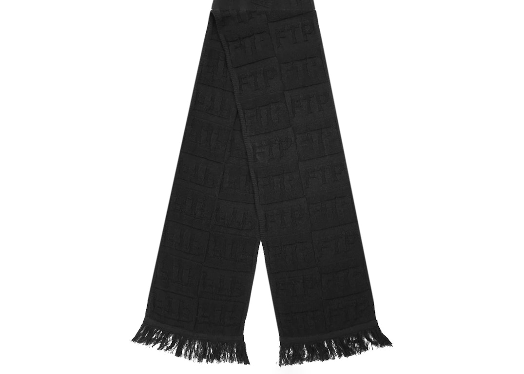 Pre-owned Ftp Repeat Logo Knit Scarf Black