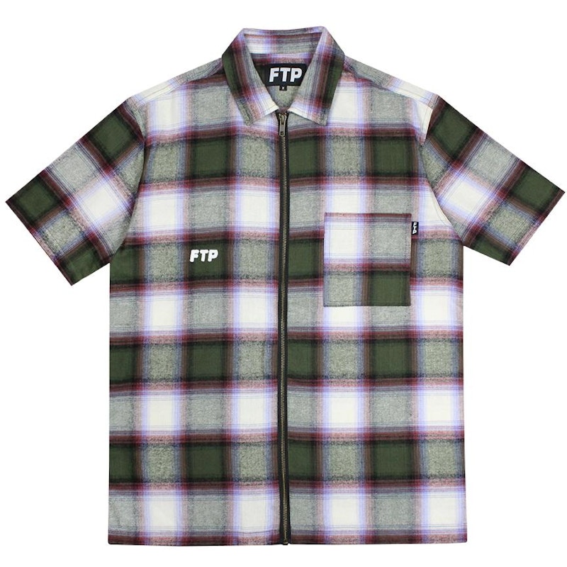 FTP Shadow Plaid Zip Up Shirt Olive