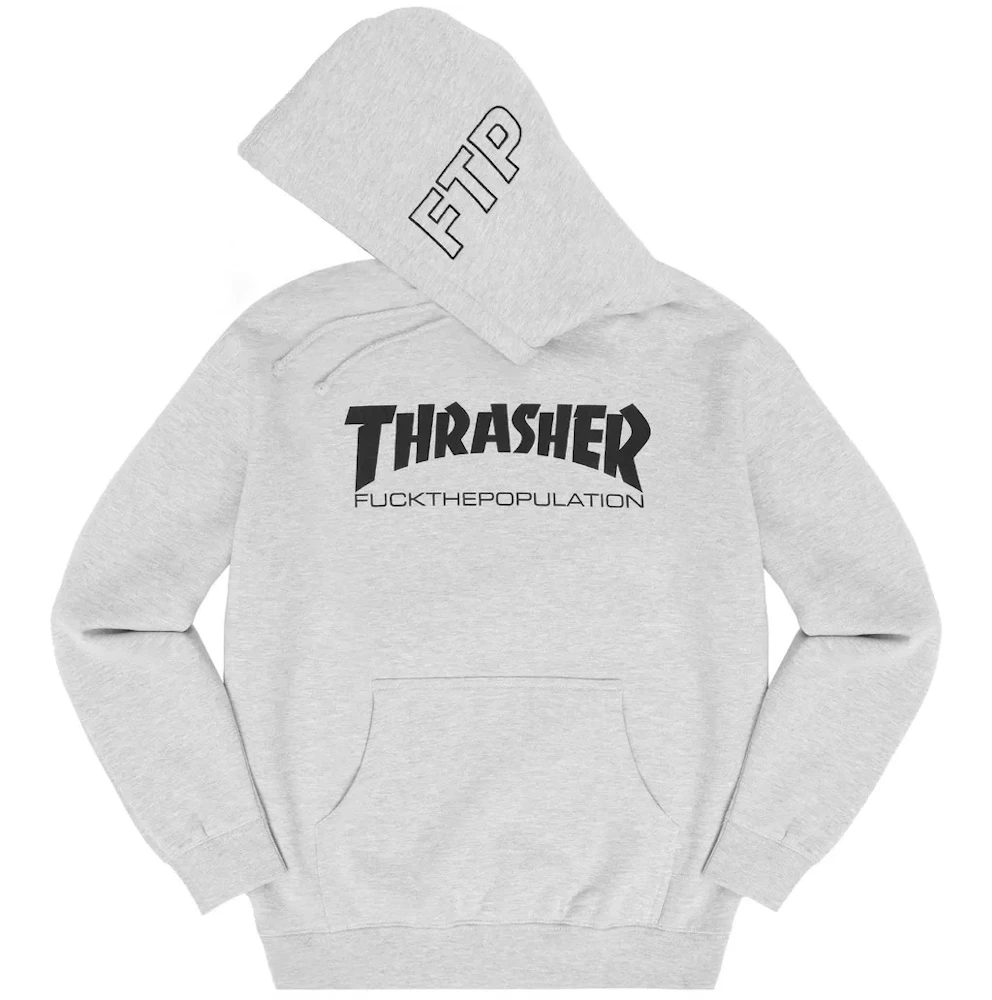 FTP Thrasher Logo Pullover Hoodie Heather Grey Men's - FW22 - US