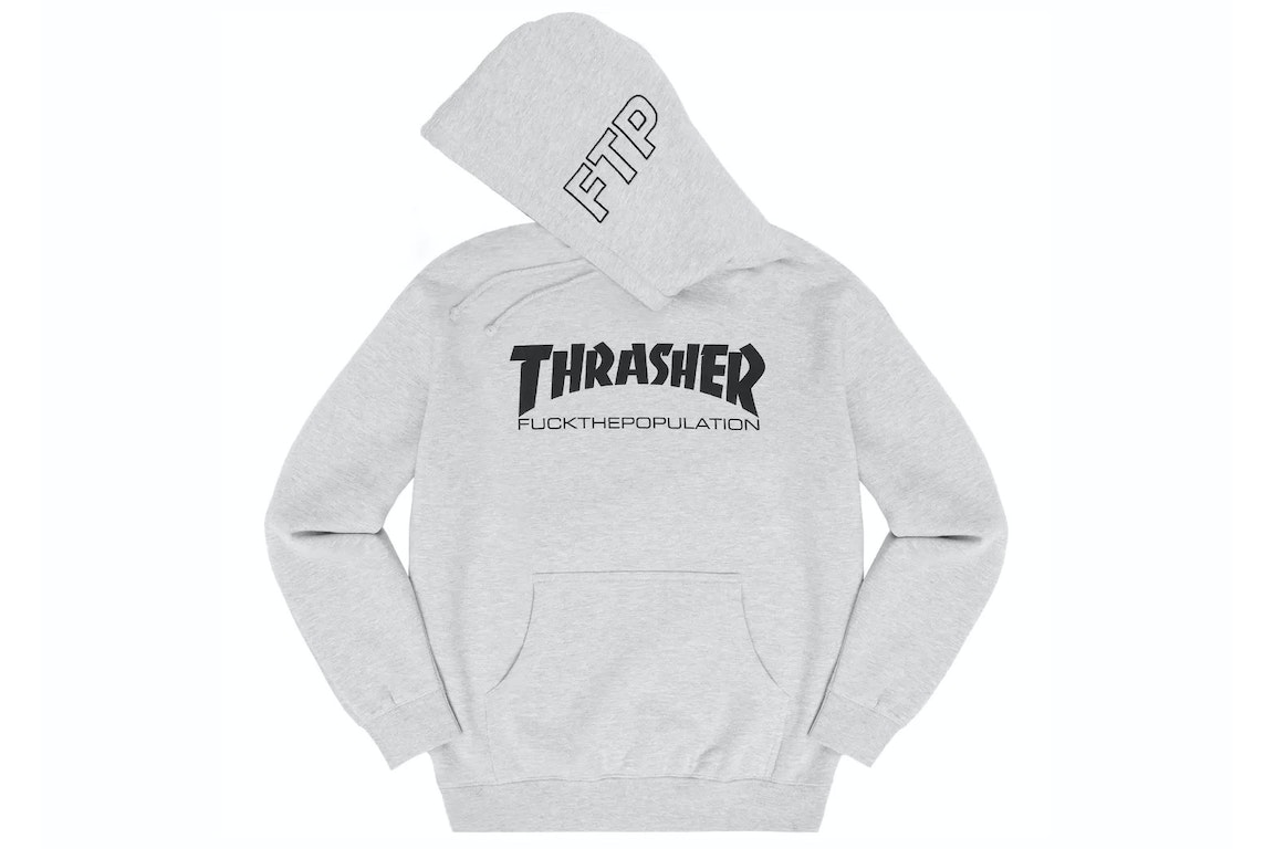 Pre-owned Ftp Thrasher Logo Pullover Hoodie Heather Grey