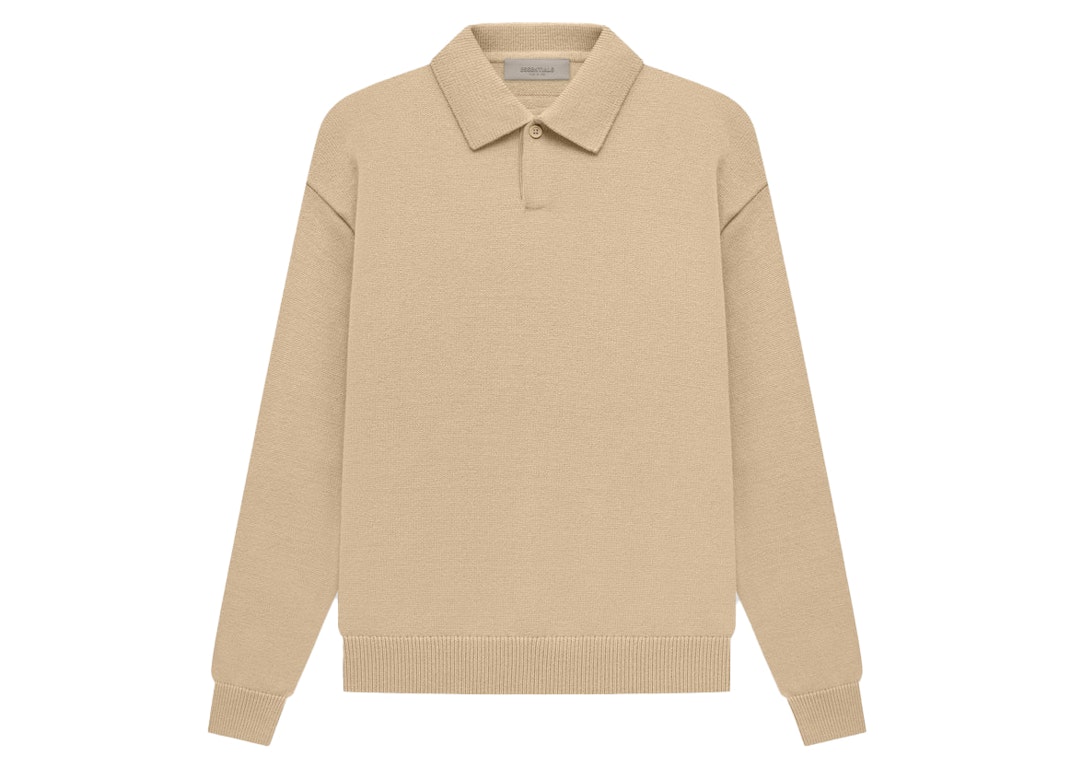 Pre-owned Fear Of God Essentials Knit Ls Polo Sand