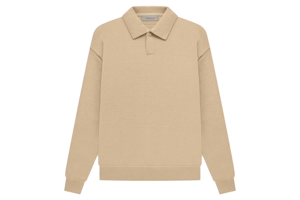 Pre-owned Fear Of God Essentials Knit Ls Polo Sand