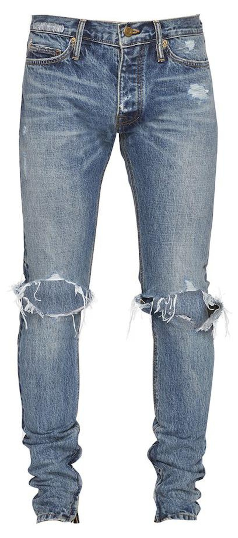 FEAR OF GOD Distressed Selvedge Denim Jeans Indigo - Fifth