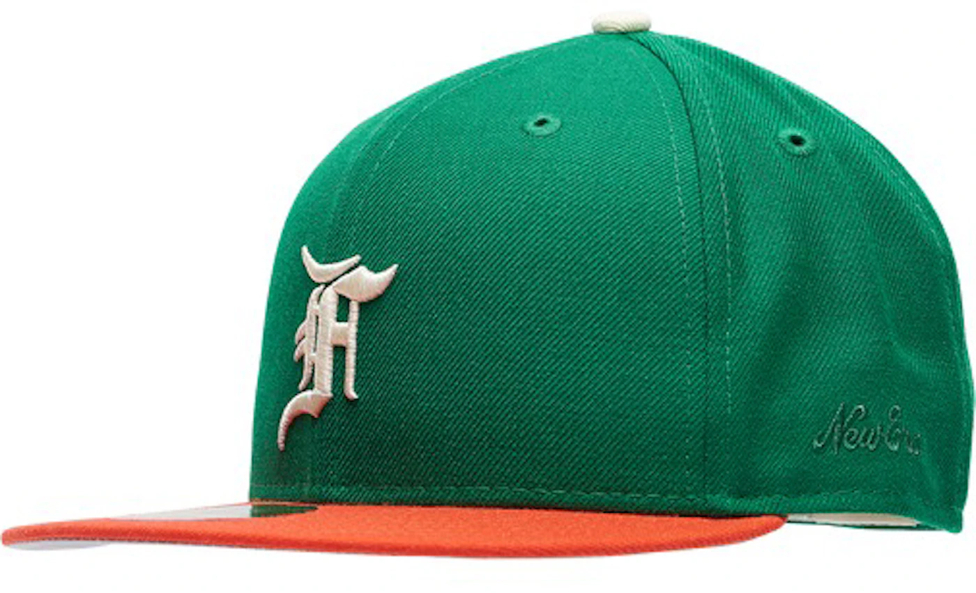 NEW ERA ESSENTIALS FEAR OF GOD 59FIFTY FITTED HAT GREEN ORANGE 7 1/8