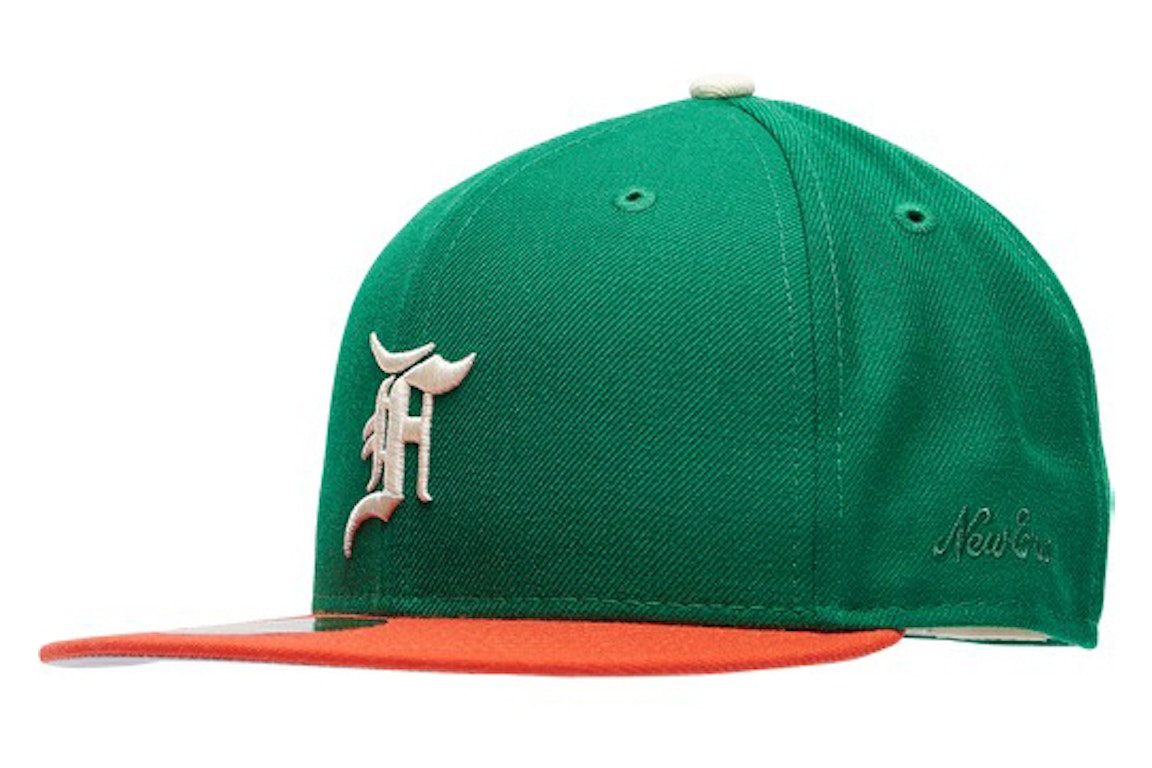 Pre-owned Fear Of God Essentials New Era 59fifty Fitted Hat (fw21) Green/orange