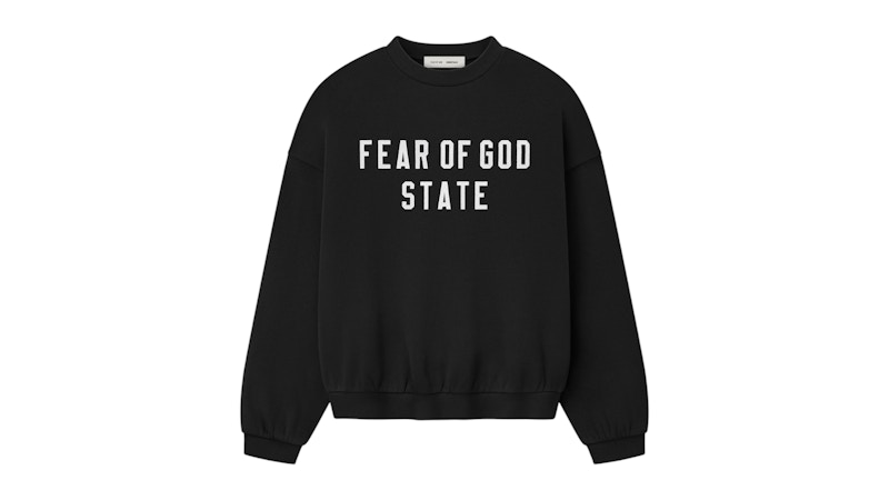 Pre-owned Fear Of God Men's  Essentials 90's Fleece Crewneck Sweatshirt In Jet Black