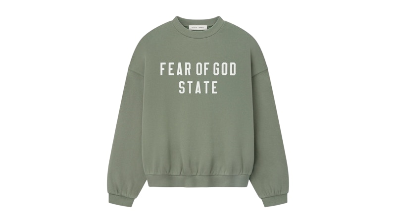 Pre-owned Fear Of God Men's  Essentials 90's Fleece Crewneck Sweatshirt In Moss In Green