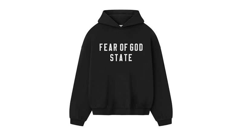 Pre-owned Fear Of God Men's Essentials 90's Fleece Hoodie In Jet Black