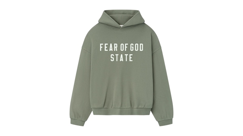 Pre-owned Fear Of God Men's Essentials 90's Fleece Hoodie In Moss In Green