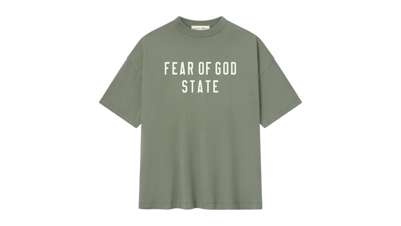 Pre-owned Fear Of God Men's Essentials 90's Tee Shirt In Moss In Green