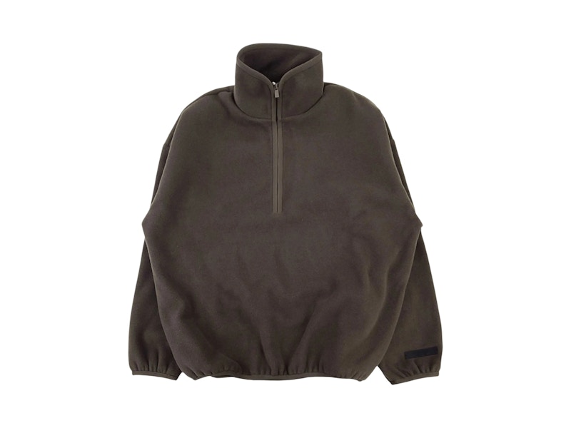 Pre-owned Fear Of God Men's  Essentials Brushed Half Zip Pullover In Brown