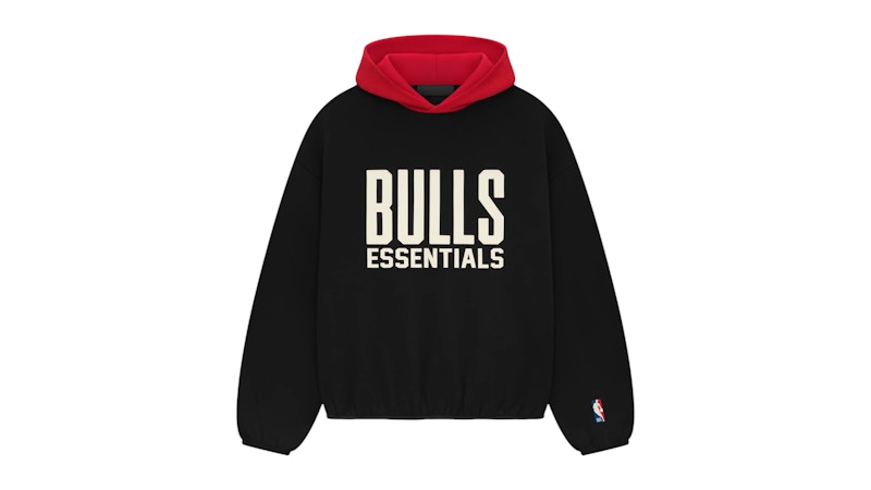 Pre-owned Fear Of God Men's Essentials Bulls Hoodie In Black/red
