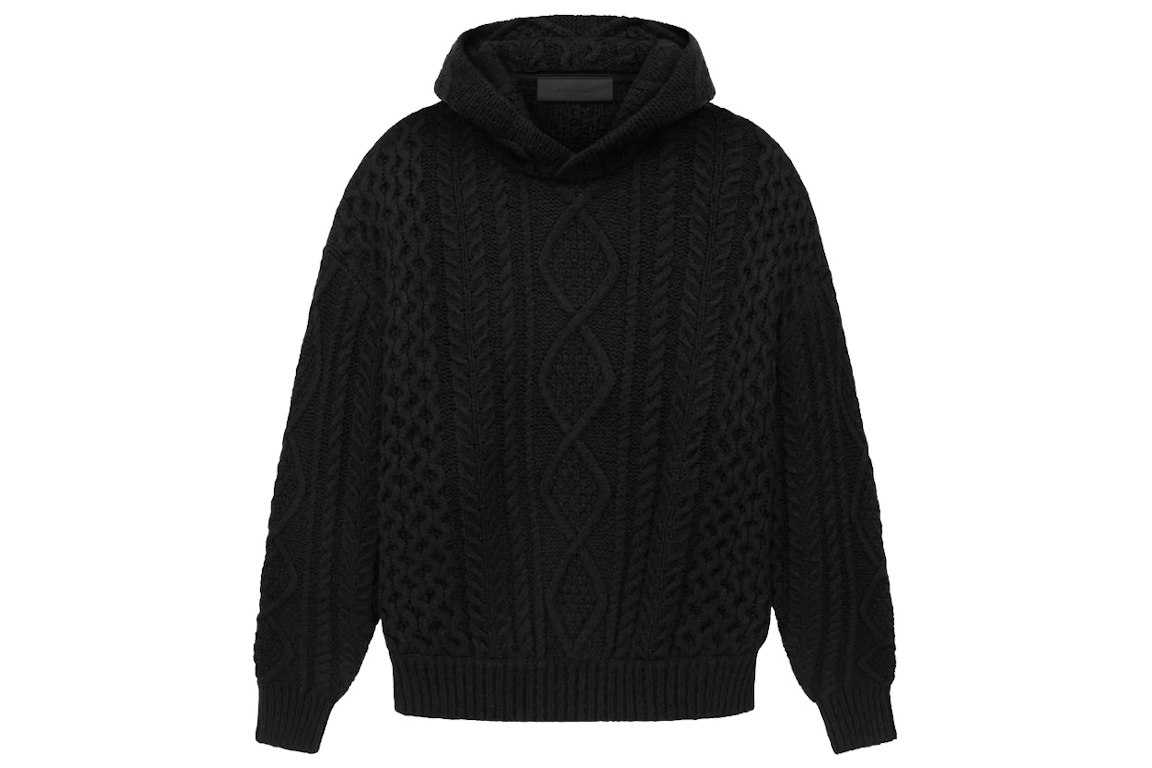 Pre-owned Fear Of God Essentials Cable Knit Hoodie Black