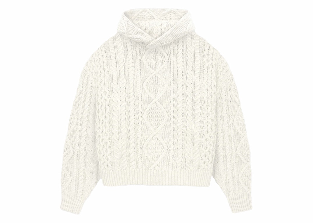 Pre-owned Fear Of God Essentials Cable Knit Hoodie Cloud Dancer