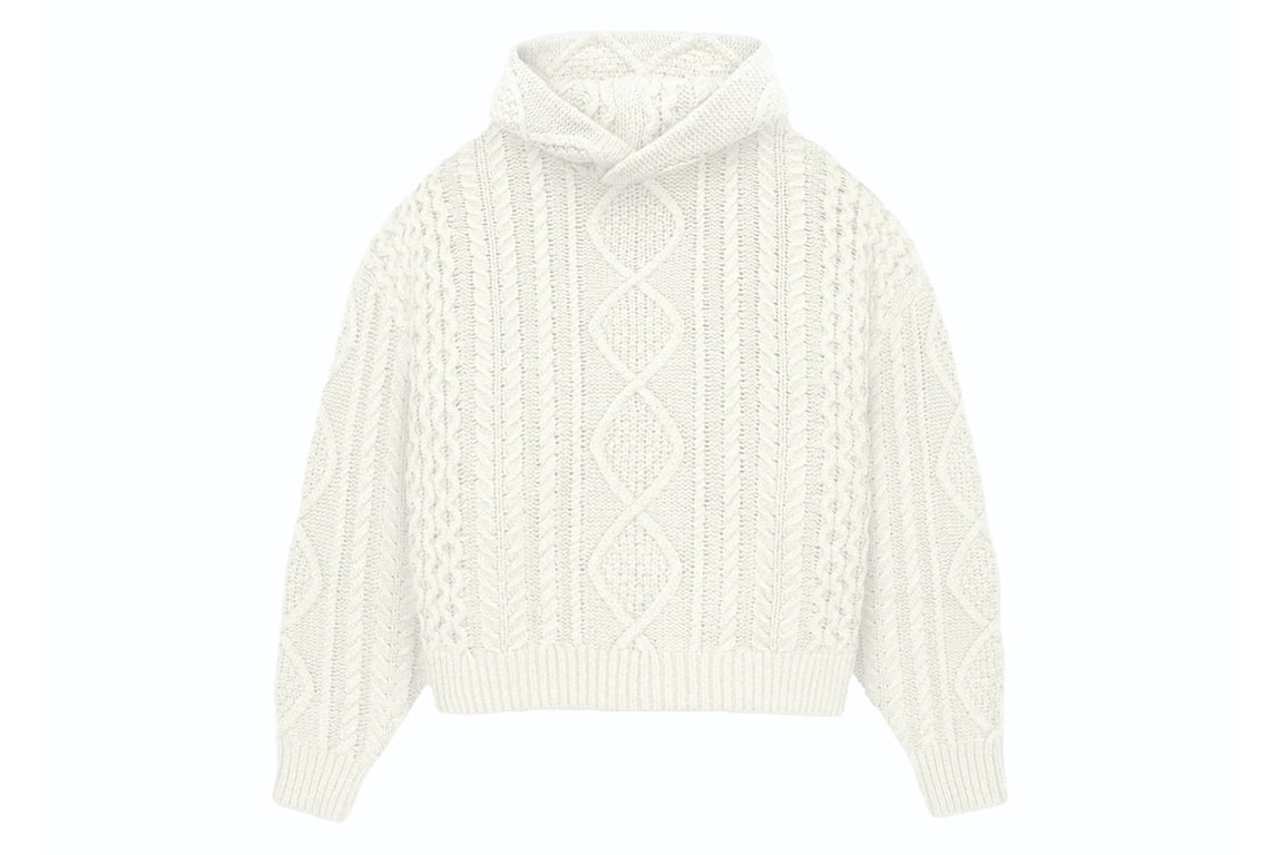 Pre-owned Fear Of God Essentials Cable Knit Hoodie Cloud Dancer
