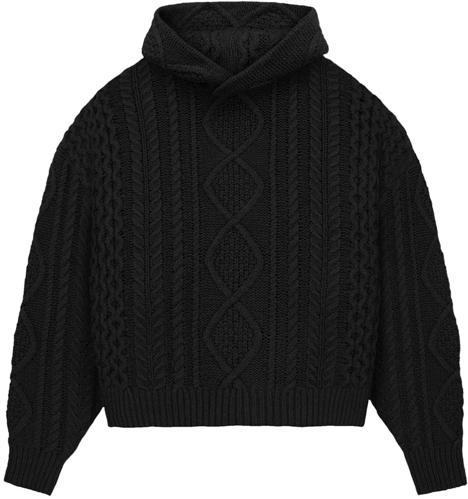 Fear of God Essentials Cable Knit Hoodie Jet Black Men's - FW23 - US