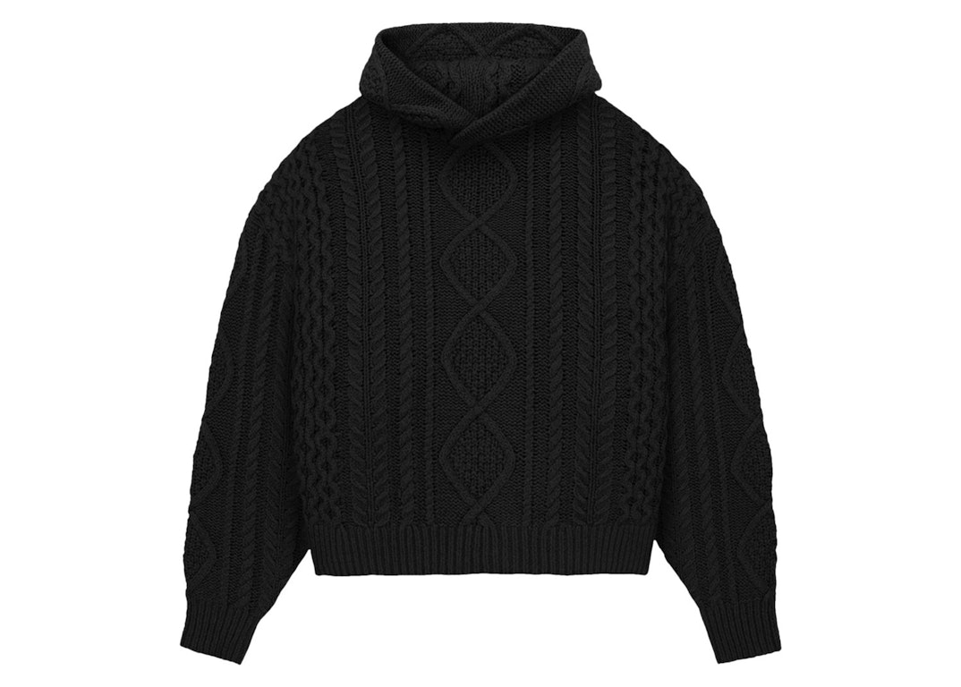 Pre-owned Fear Of God Essentials Cable Knit Hoodie Jet Black