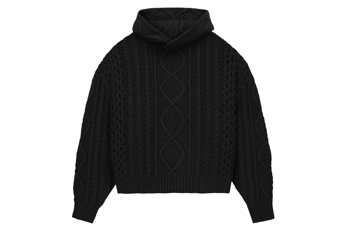 Pre-owned Fear Of God Essentials Cable Knit Hoodie Jet Black
