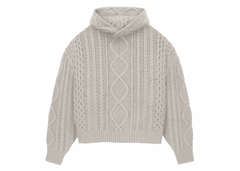 Fear of God Essentials Cable Knit Hoodie Silver Cloud Men's - FW23 