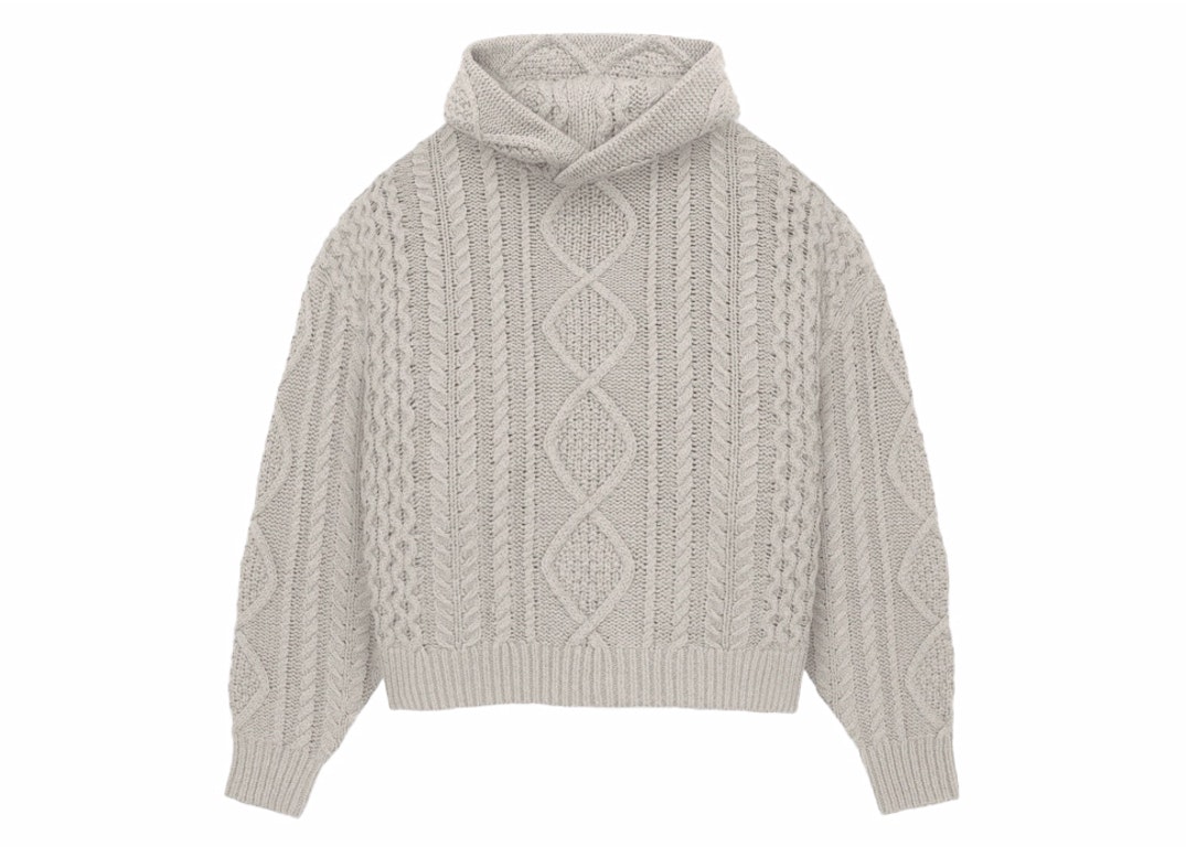 Pre-owned Fear Of God Essentials Cable Knit Hoodie Silver Cloud