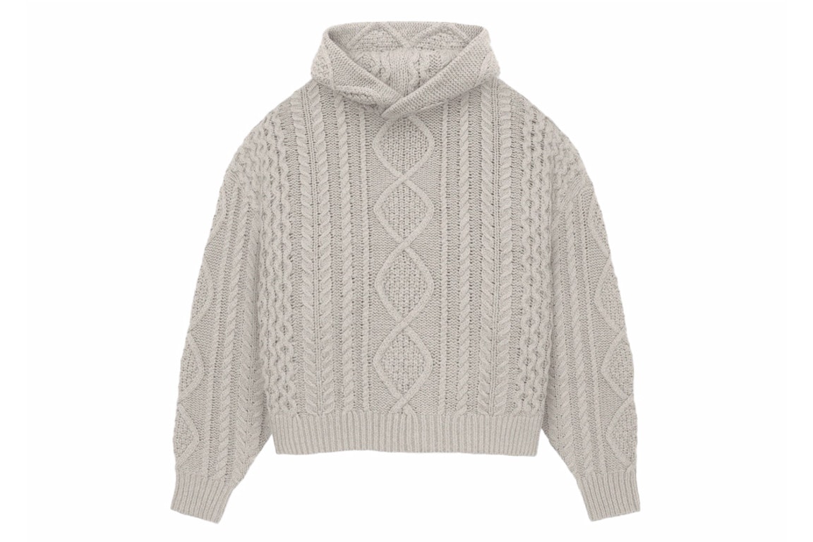 Pre-owned Fear Of God Essentials Cable Knit Hoodie Silver Cloud