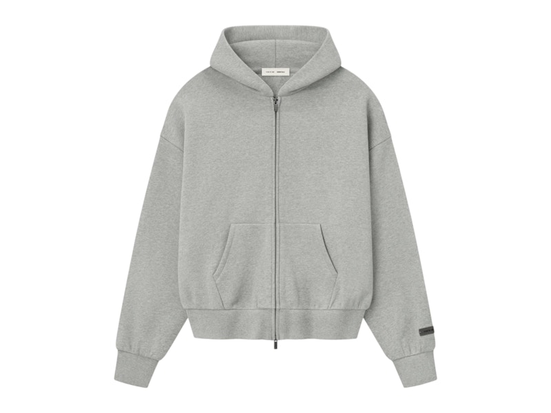 Pre-owned Fear Of God Men's Essentials Classic Fleece Zipup Hoodie In Concrete Heather