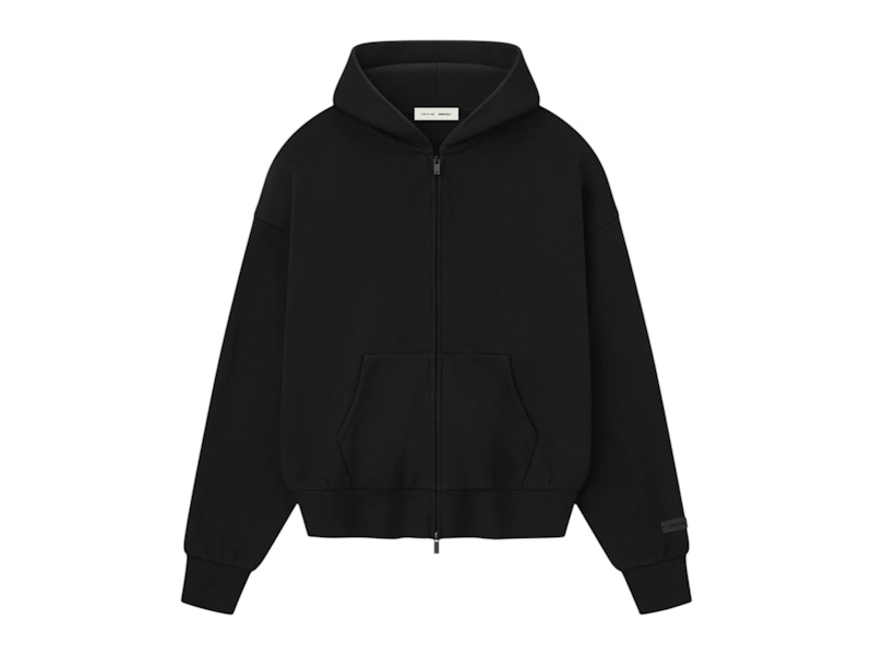 Pre-owned Fear Of God Men's  Essentials Classic Fleece Zipup Hoodie In Jet Black