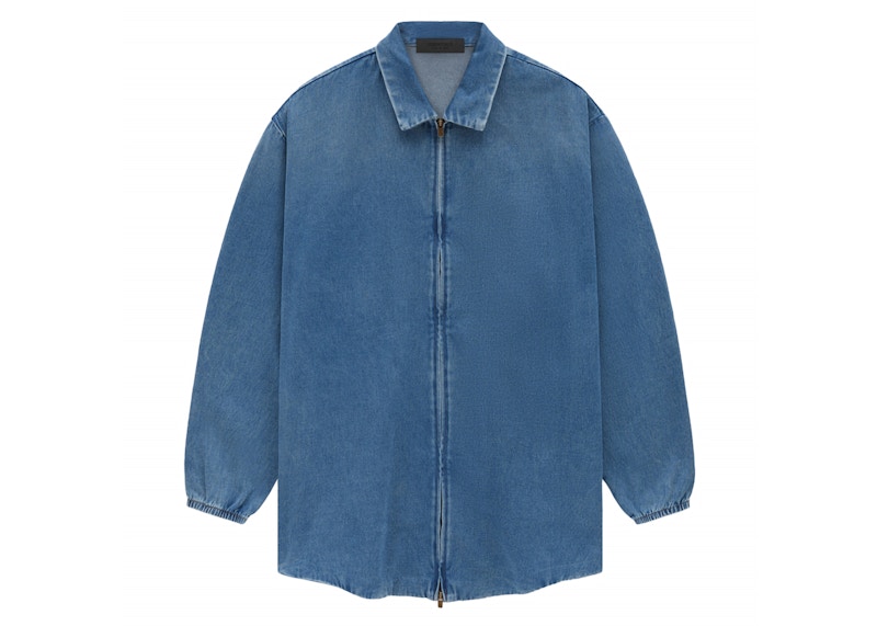 Pre-owned Fear Of God Men's Essentials Core Collection Denim Overshirt In Medium Wash
