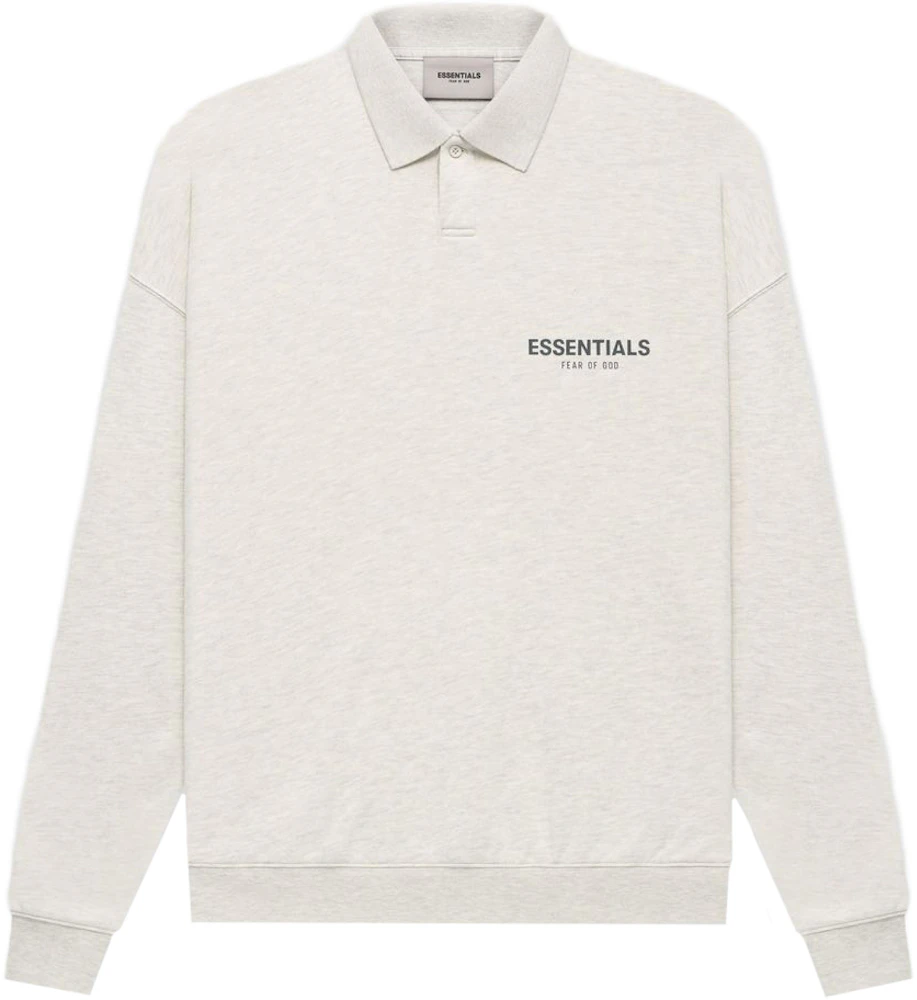 Fear of God Essentials Core Collection L/S Polo Light Heather Oatmeal ...