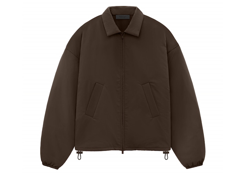 Pre-owned Fear Of God Essentials Core Collection Women's Nylon Shell Bomber In Wood In Brown